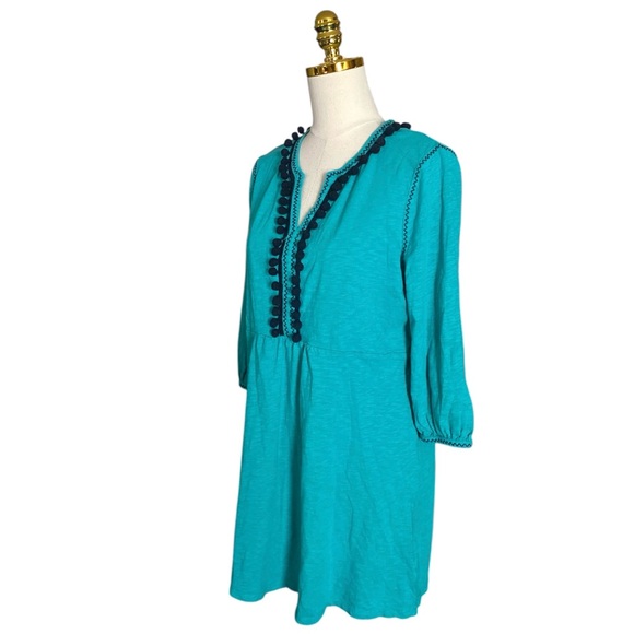 BODEN Carina Cotton Jersey Navy Pom Pom Tunic Mini Sheath Teal Dress Size 14R - Picture 7 of 10